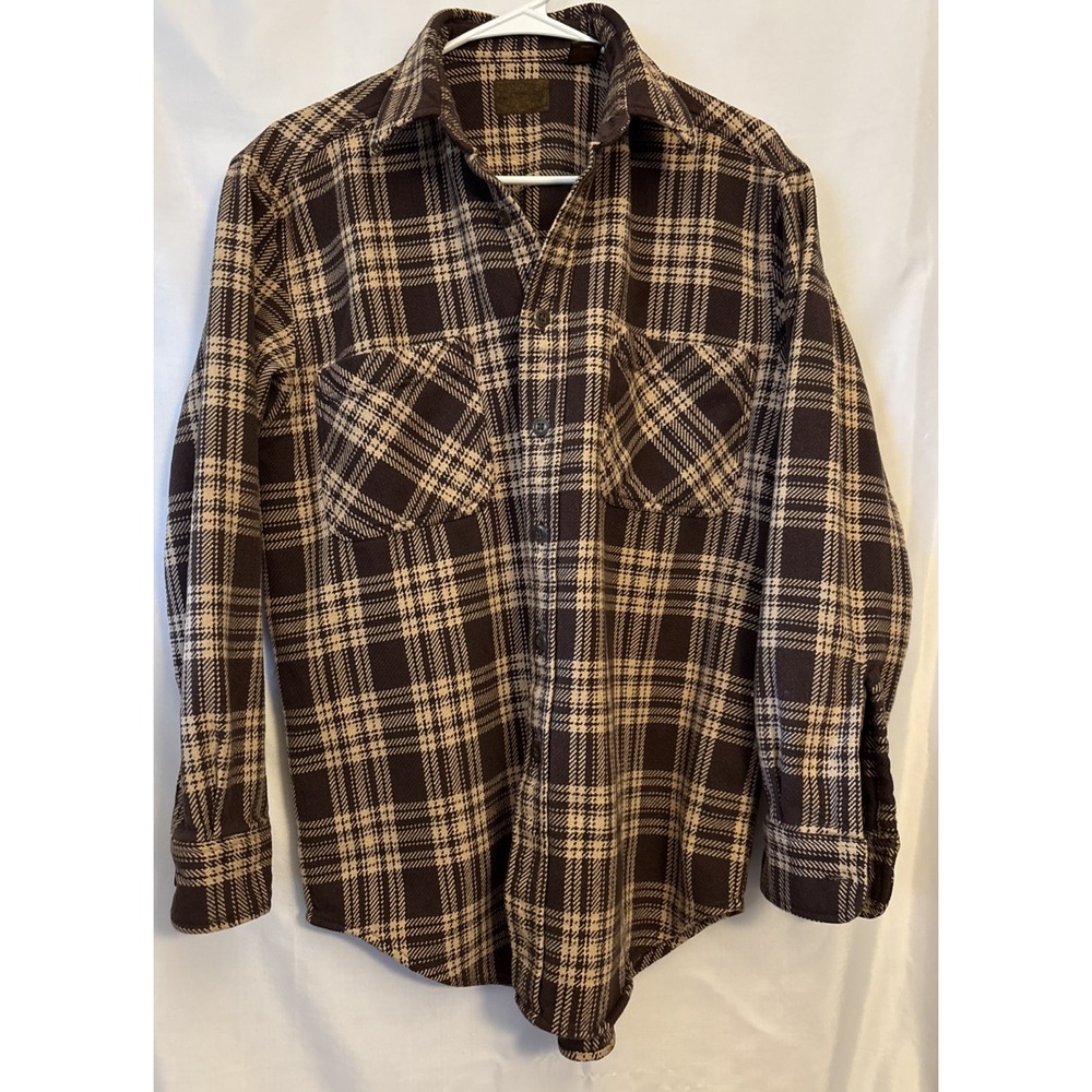 Vintage 90's St John's Bay Flannel Button Up Shirt Brown Plaid Size M Cotton